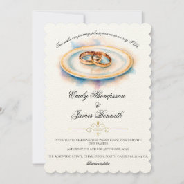 Elegant Watercolor Golden Rose Wedding Rings Inbjudningar