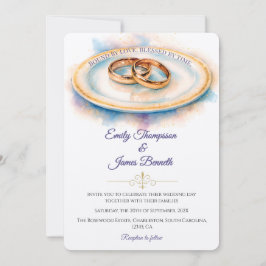 Elegant Watercolor Golden Rose Wedding Rings Inbjudningar