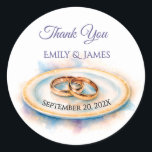 Elegant Watercolor Golden Rose Wedding Rings Runt Klistermärke<br><div class="desc">Celebrate your love with this romantic watercolor wedding invitation featuring gold wedding rings on a pastel plate with golden rose accents. A soft,  poetic design perfect for elegant glam or garden-themed weddings. Fully customizable with your own text and details.</div>