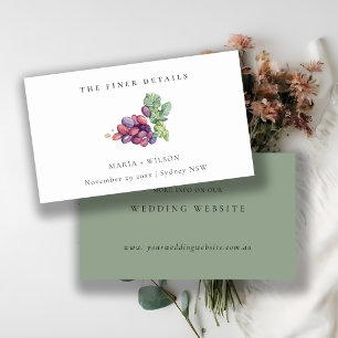 Elegant Watercolor Grape Foliage Bröllop webbplats Visitkort