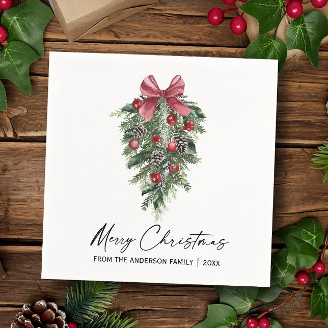 Elegant Watercolor Gräs Calligraphy Bläck jul Pappersservett (Customize to change your personalized text size or text style.)