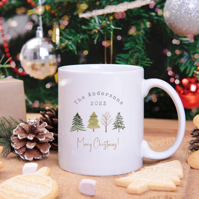 Elegant Watercolor Gräs Träd-julfamiljen Kaffemugg (Skapare uppladdad)