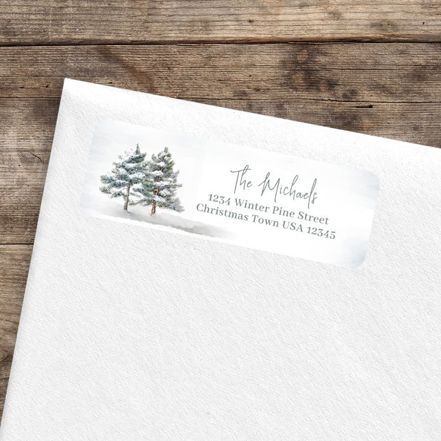 Elegant Watercolor Gräs Träd Returadress Returadress Etikett (Winter woodland return address label. )