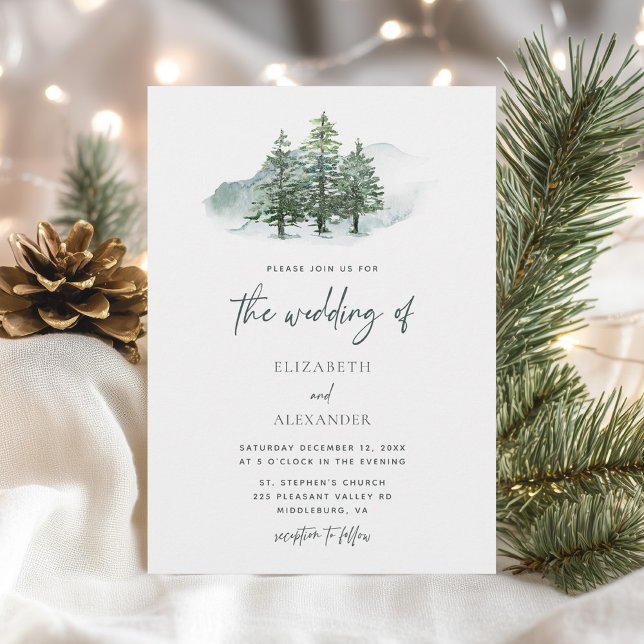 Elegant Watercolor Gräs Träd Winter Wedding Inbjudningar (Skapare uppladdad)