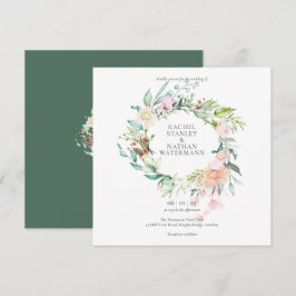 Elegant Watercolor Greenery Blommigt Bröllop Inbjudningar