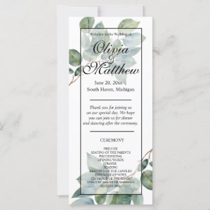 Elegant Watercolor greenery boho bröllopsprogram