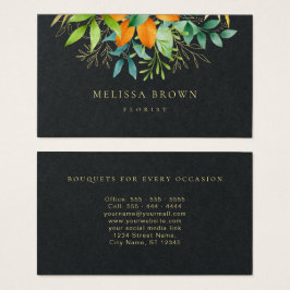 Elegant Watercolor Greenery Botanical Luxury Black Visitkort