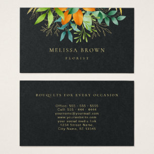 Elegant Watercolor Greenery Botanical Luxury Black Visitkort