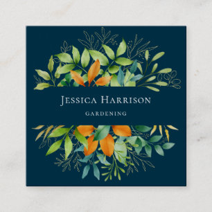 Elegant Watercolor Greenery Botanical Luxury Blue Fyrkantigt Visitkort