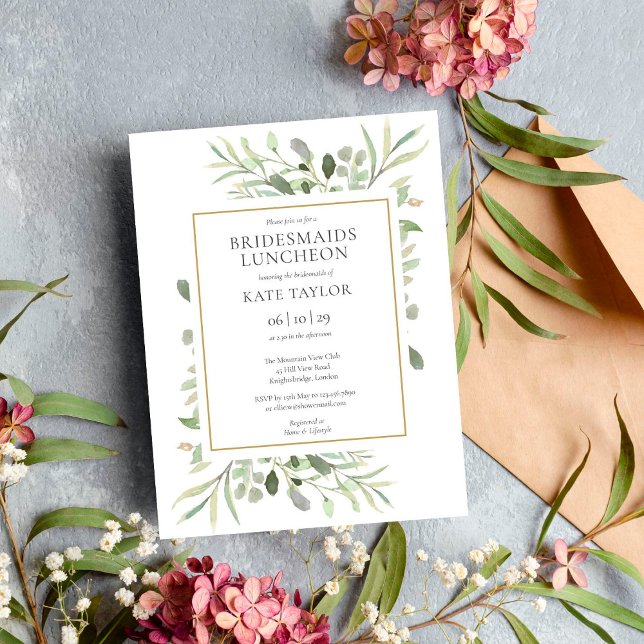 Elegant Watercolor Greenery Bridesmaids Luncheon Inbjudningar (Skapare uppladdad)