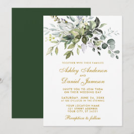 Elegant Watercolor Greenery Bröllop Guld Inbjudningar