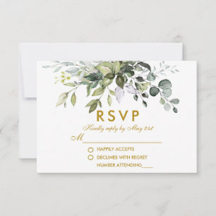 Elegant Watercolor Greenery Bröllop Guld OSA Kort