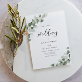 Elegant Watercolor Greenery Bröllop Inbjudningar