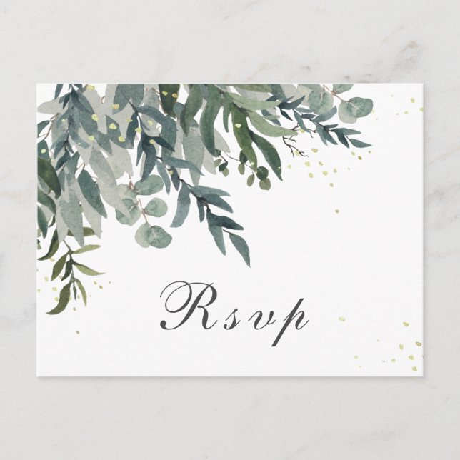 Elegant Watercolor Greenery Bröllop OSA Inbjudan Vykort (Framsida)