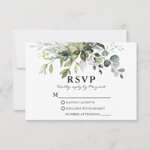 Elegant Watercolor Greenery Bröllop OSA Kort