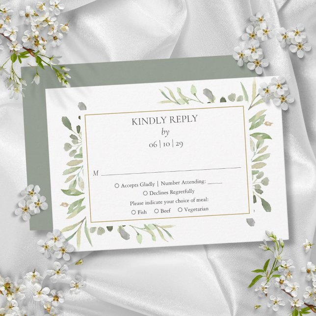 Elegant Watercolor Greenery Bröllop OSA Kort (Elegant Watercolor Greenery Wedding RSVP Card)