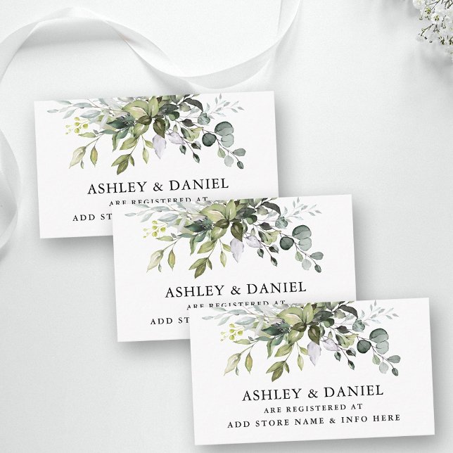 Elegant Watercolor Greenery Bröllop Registry Tilläggskort (Customize to change text size, style, color or to add more text to back of card.)