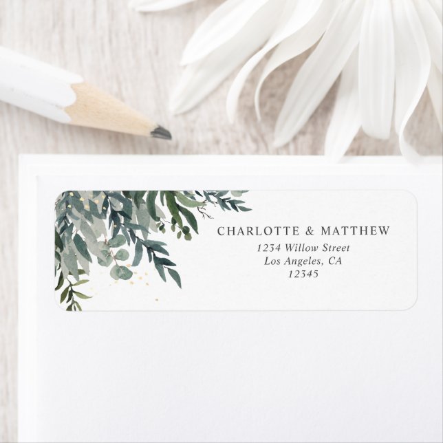 Elegant Watercolor Greenery Bröllop Returadress Etikett (Insitu)