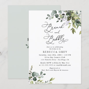 Elegant Watercolor Greenery Brunch & Bubble Shower Inbjudningar