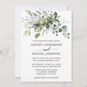 Elegant Watercolor Greenery Calligraphy Bröllop Inbjudningar