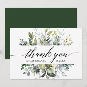 Elegant Watercolor Greenery Calligraphy Bröllop Tack Kort