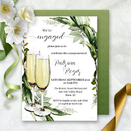 Elegant Watercolor Greenery Champagne Förlovning Inbjudningar