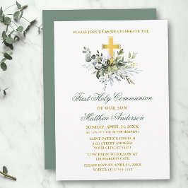 Elegant Watercolor Greenery Communion Sage Grönt Inbjudningar