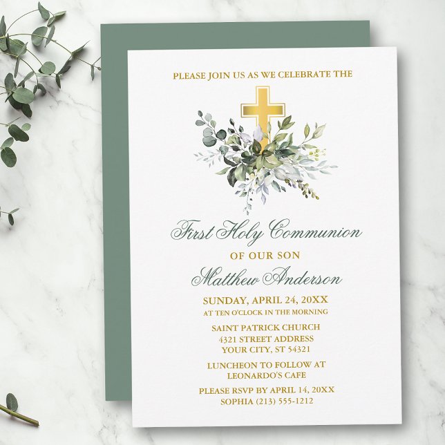Elegant Watercolor Greenery Communion Sage Grönt Inbjudningar (Customize to change text color, size, style or to change color of back of card.)