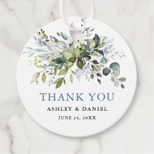 Elegant Watercolor Greenery Dusty Blue Bröllop Gåvor Etiketter
