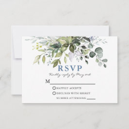 Elegant Watercolor Greenery Dusty Blue Bröllop OSA Kort