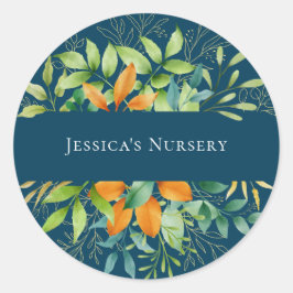 Elegant Watercolor Greenery Foliage Botanical Blue Runt Klistermärke