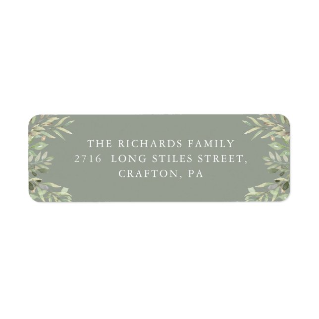 Elegant Watercolor Greenery Foliage Returadress Etikett (Framsidan)