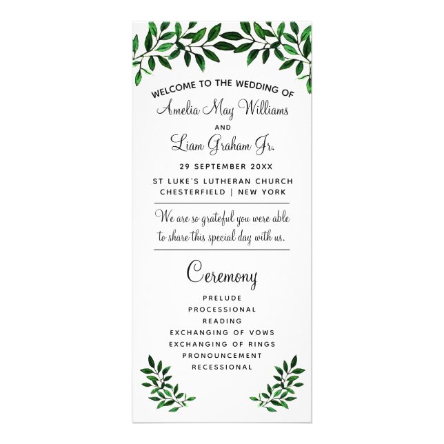 Elegant Watercolor Greenery Garden Wedding Program (Framsidan)