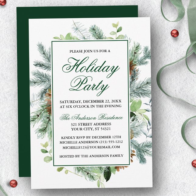 Elegant Watercolor Greenery Gräs Julfest Inbjudningar (Customize to change text color, size, style or to change color of back of card.)