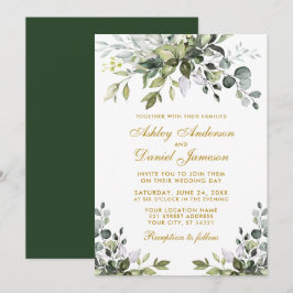 Elegant Watercolor Greenery Guld Bröllop Inbjudningar