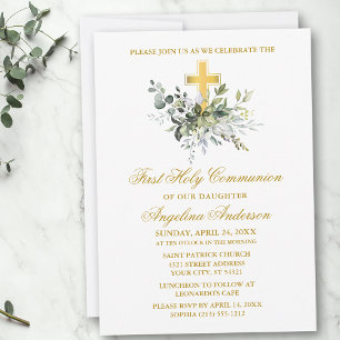 Elegant Watercolor Greenery Guld Communion Inbjudningar