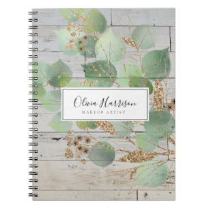 Elegant Watercolor Greenery Guld Löv Anteckningsbok