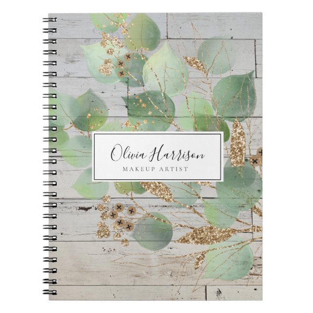 Elegant Watercolor Greenery Guld Löv Anteckningsbok (Framsidan)