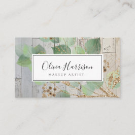 Elegant Watercolor Greenery Guld Löv Business Ca Visitkort