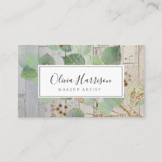 Elegant Watercolor Greenery Guld Löv Business Ca Visitkort