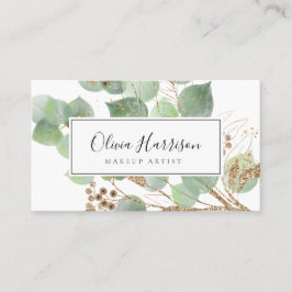 Elegant Watercolor Greenery Guld Löv Visitkort