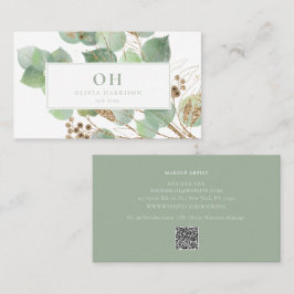 Elegant Watercolor Greenery Guld Löv Visitkort