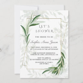 Elegant Watercolor Greenery Guld Möhippa Inbjudningar