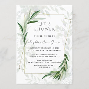 Elegant Watercolor Greenery Guld Möhippa Inbjudningar