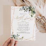 Elegant Watercolor Greenery Guld Möhippa Inbjudningar<br><div class="desc">Den här eleganten Boho Greenery-samlingen innehåller blandade vattenfärgsgröna löv parade med ett klassserif och delikat sans font in black,  med ett monogram på baksidan. Matchande objekt är tillgängliga.</div>