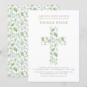 Elegant Watercolor Greenery Kor Baptism Inbjudningar