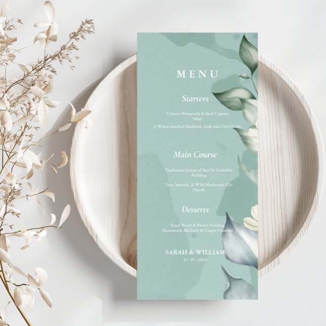 Elegant Watercolor Greenery löv | Vit Meny (Skapare uppladdad)