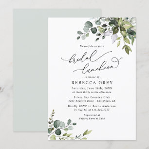 Elegant Watercolor Greenery Möhippa Luncheon Showe Inbjudningar