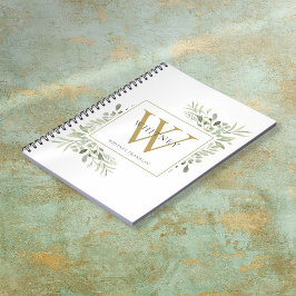 Elegant Watercolor Greenery Monogram Namn Anteckningsbok