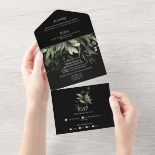 Elegant Watercolor Greenery on Black Background